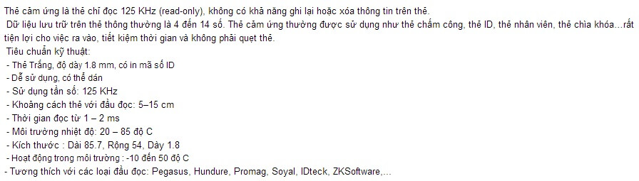 Thẻ cảm ứng Proximity dày 125kHZ