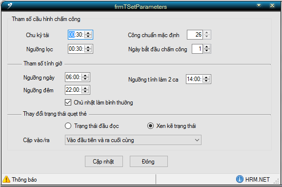 Đặt tham số chấm công trong phần mềm HR-ERP