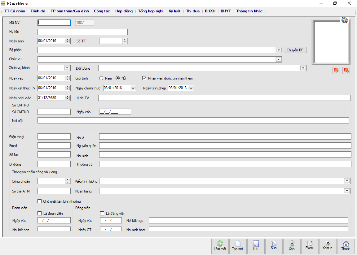 Khai báo nhân viên mới trong HR-ERP