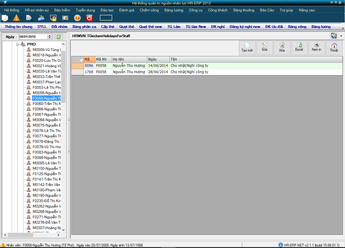 Khai báo ngày nghỉ lễ cho bộ phận, nhân viên trong phần mềm HR-ERP