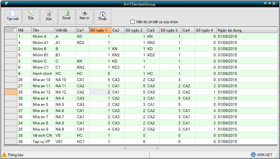 Khai báo nhóm làm việc trong phần mềm nhân sự HR-ERP